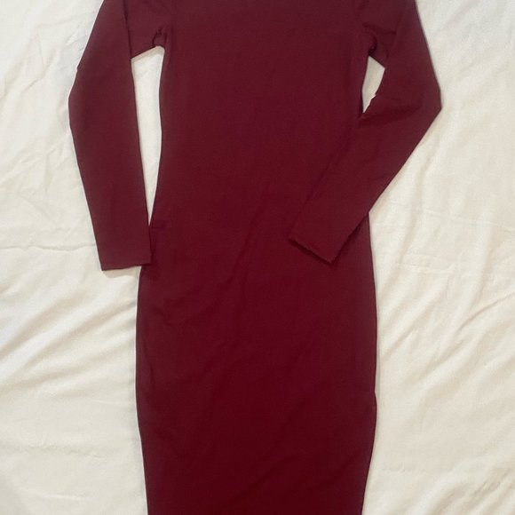 ZARA Long Sleeve Fitted Dress with Stretch | Women's Size S | Deep Red - Picture 3 of 6